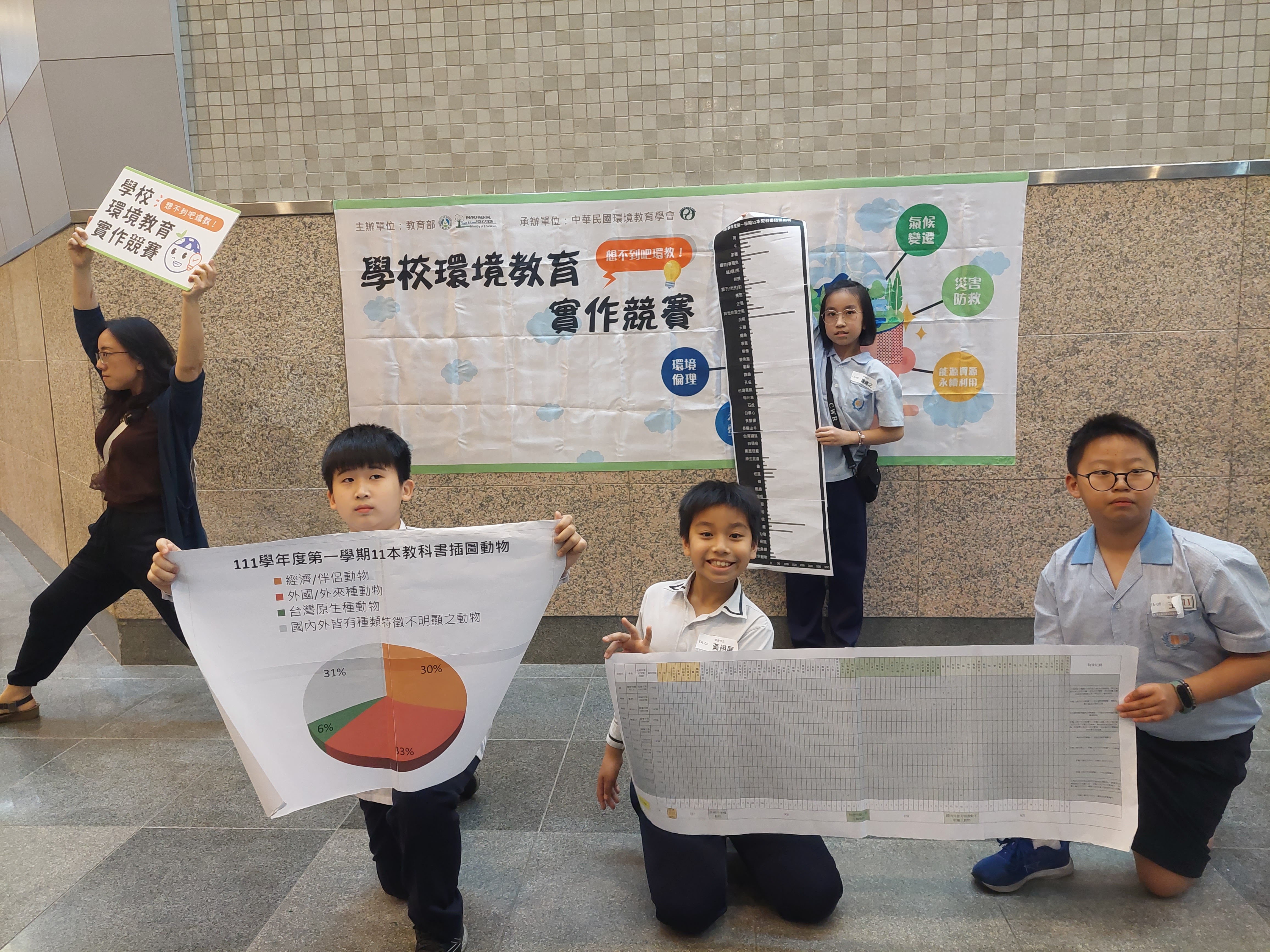 新北市文林國小師生發現教科書插圖中原生種動物比例過低的情形，並於教育部第5屆學校環境教育實作競賽中分享他們的觀點與想法。（圖片提供／新北市文林國小老師黃煥文）